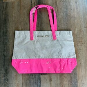 Victoria's Secret Vibrant Pink and Tan Tote NWT beach travel